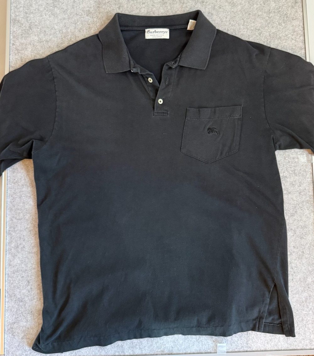 Vintage Burberrys Polo Shirt Mens L Black Pocket Logo Made USA 100% Cotton